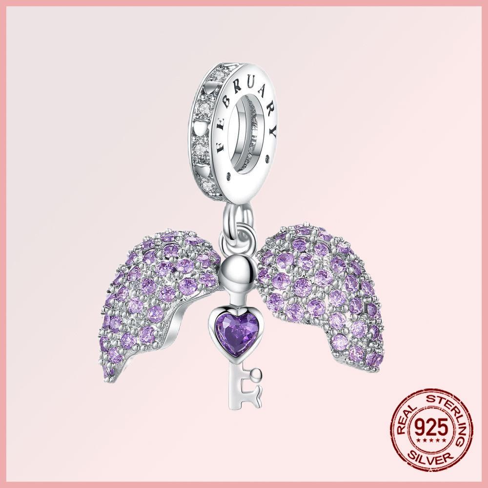 Sparkling Pavé Angel Wings Copper Dangle Charms Fit Original Bracelet Beads Jewelry Gift Diy