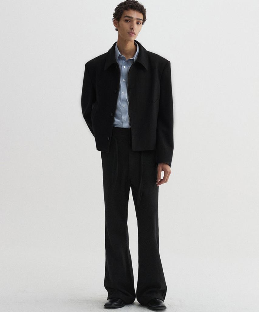 DNSR Belted Wool Flare Slacks Black