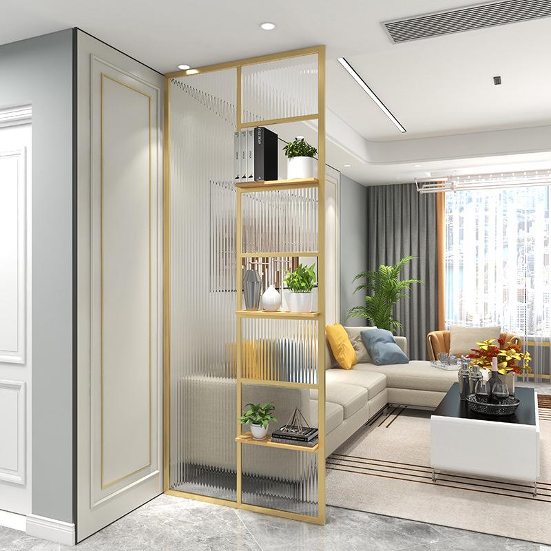 Modern Nordic Glass Partition Screen with Iron Art and Stainless Steel Washstand for Luxury Living Room and Entryway