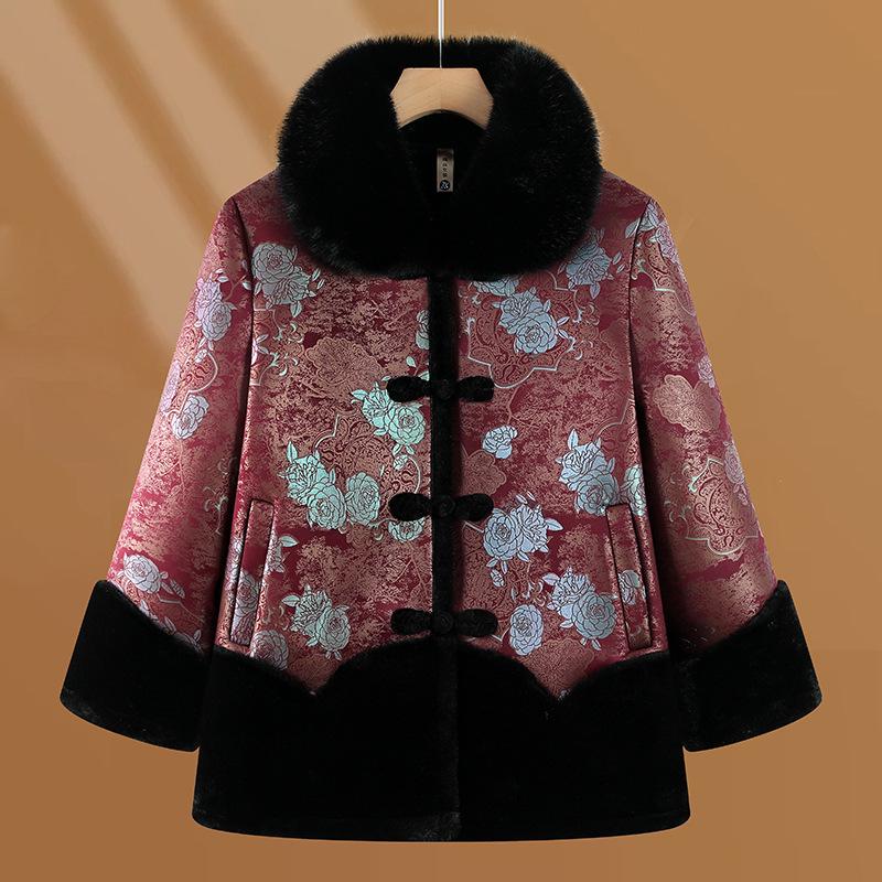 Women's Plus Velvet Thickened Coat for Middle-Aged and Elderly with Faux Fur Lining - Warm Winter Jacket for Grandmother