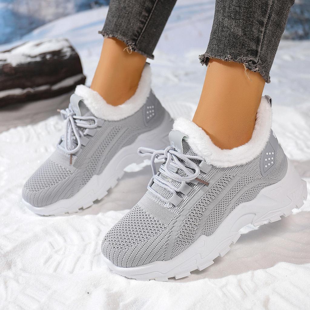 Sneakers/Stivali da Corsa Invernali Caldi da Donna Antiscivolo con Fodera in Peluche - Scarpe Slip-On Basse con Suola Ammortizzata in PVC - Tomaia in Tessuto Lavabile a Mano
