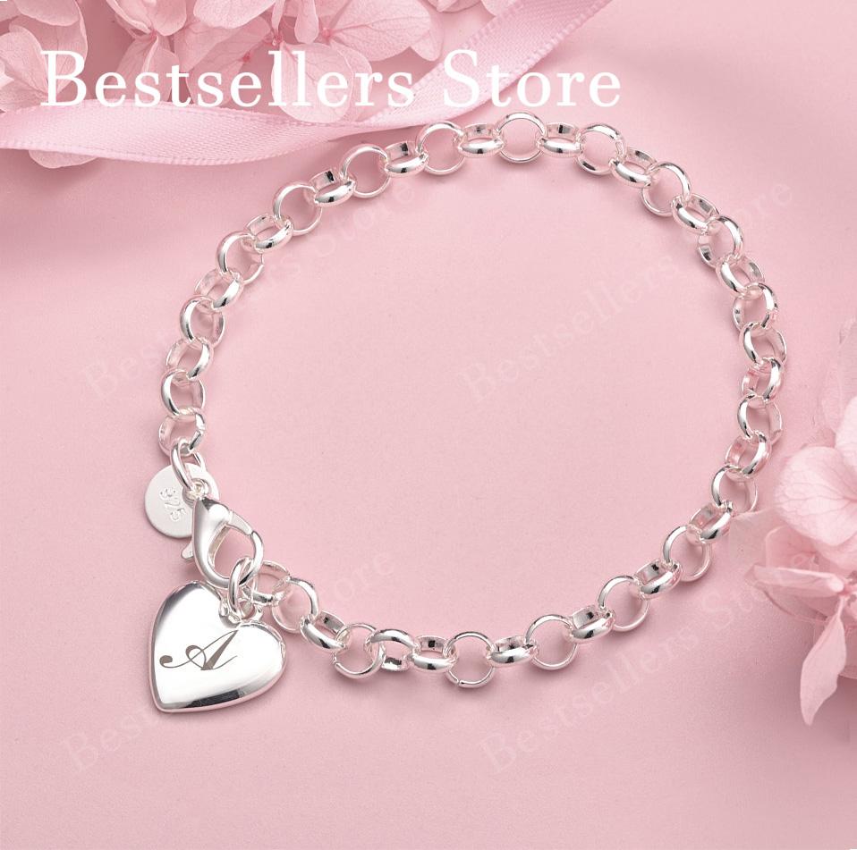 Luxury 925 sterling silver 8-inch 26 letter heart-shaped bracelet for women's fashionable wedding accessories