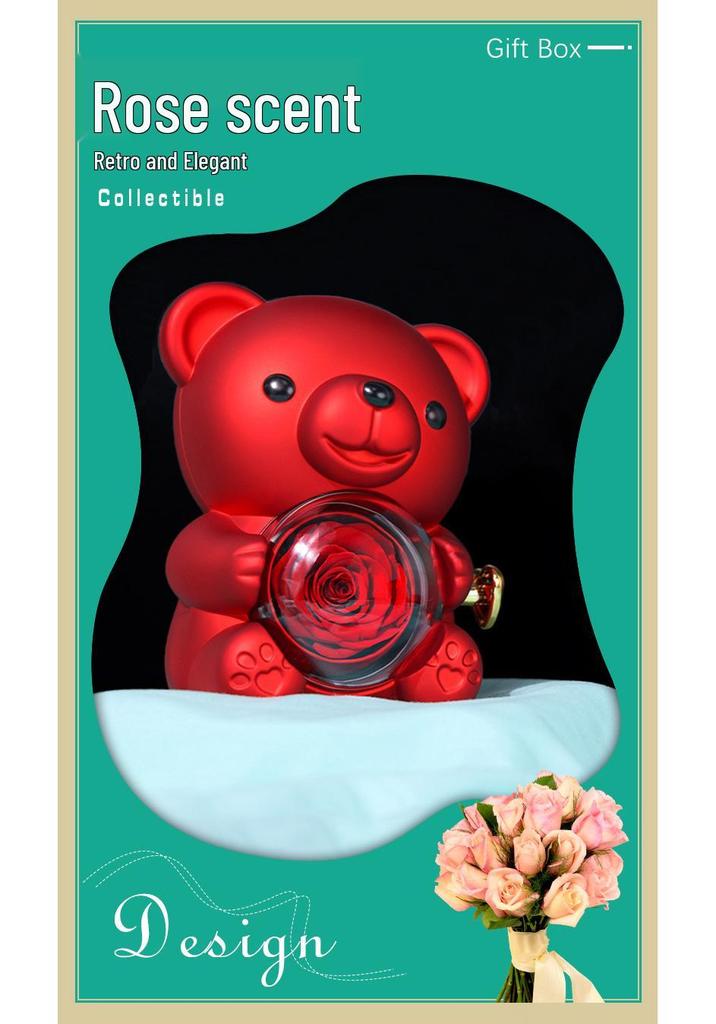 Mini Teddy Bear Flower Jewelry Box - Rotating Storage for Rings & Necklaces, Valentine's Day Gift