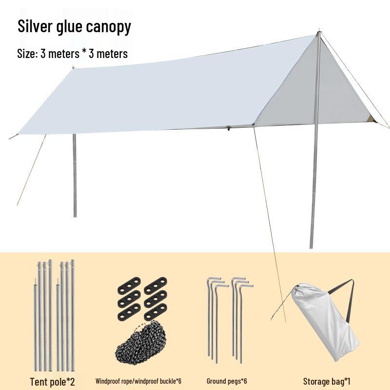 Portable Black Outdoor Camping Canopy Sunshade Tent with Silver Coated Thick Cloth Default