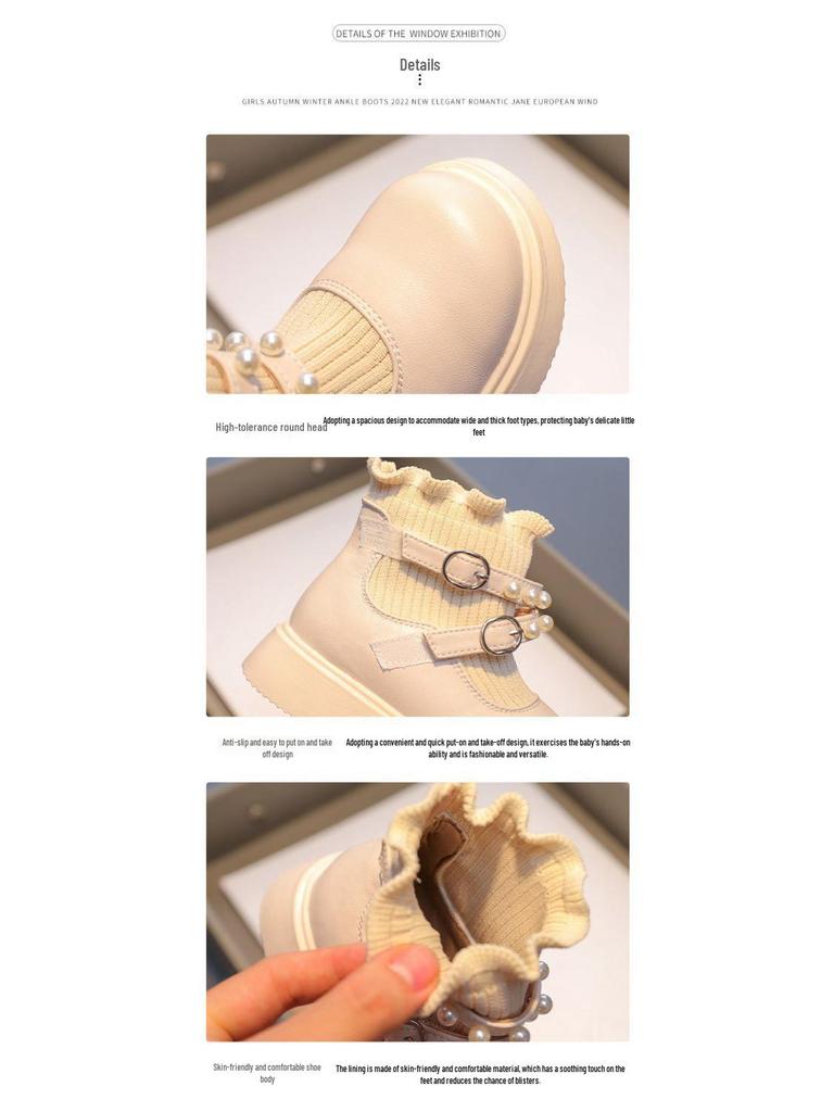 Dívčí kotníkové martensky - Podzim/Zima 2025 Pravá kůže Ponožkový styl se sametem Dětské boty