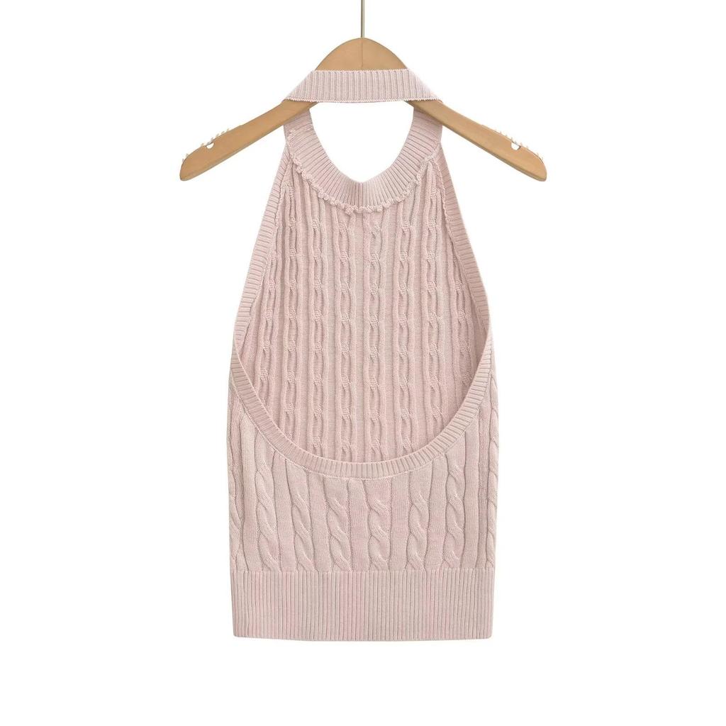 Spicy Retro Cable Knit Halter Backless Tank - Women's Autumn/Winter Slim Fit Sleeveless Top