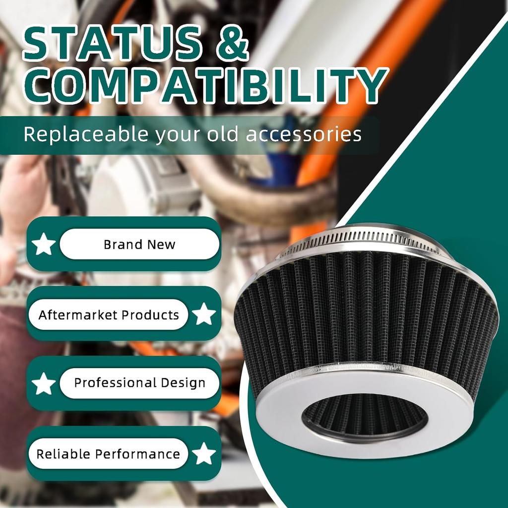AUTOKAY Universal Clamp-On Air Filter Round Reverse Tapered Washable Filter 3 In/3.5 In/4 In Flange ID, 2.625 In (67 Mm) Height, 6 In (152 Mm) Base,