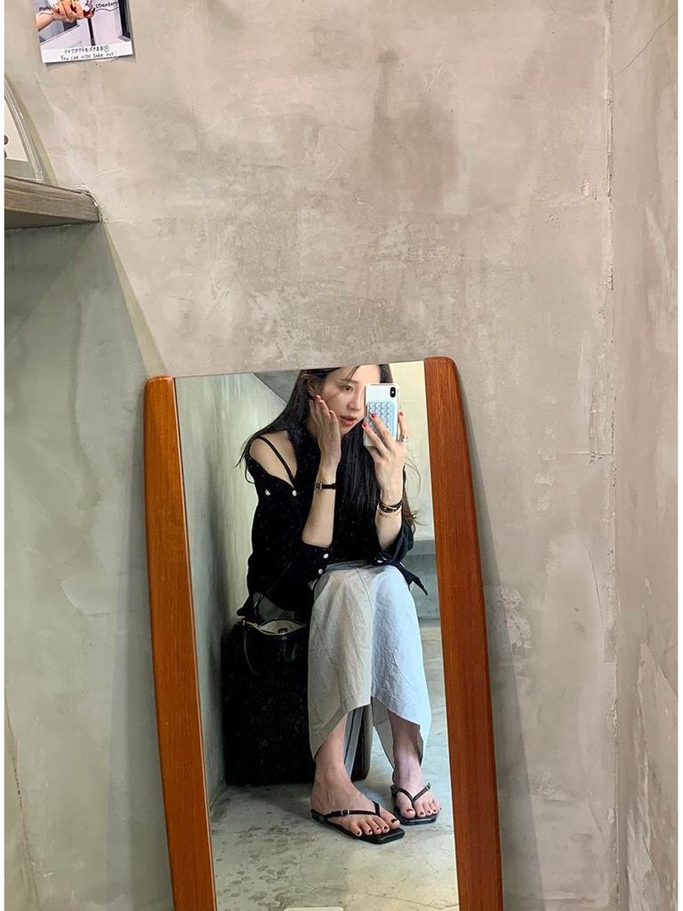 Korean Chic 2026 Spring/Autumn Casual Back Slit Double Pocket Midi Skirt for Women