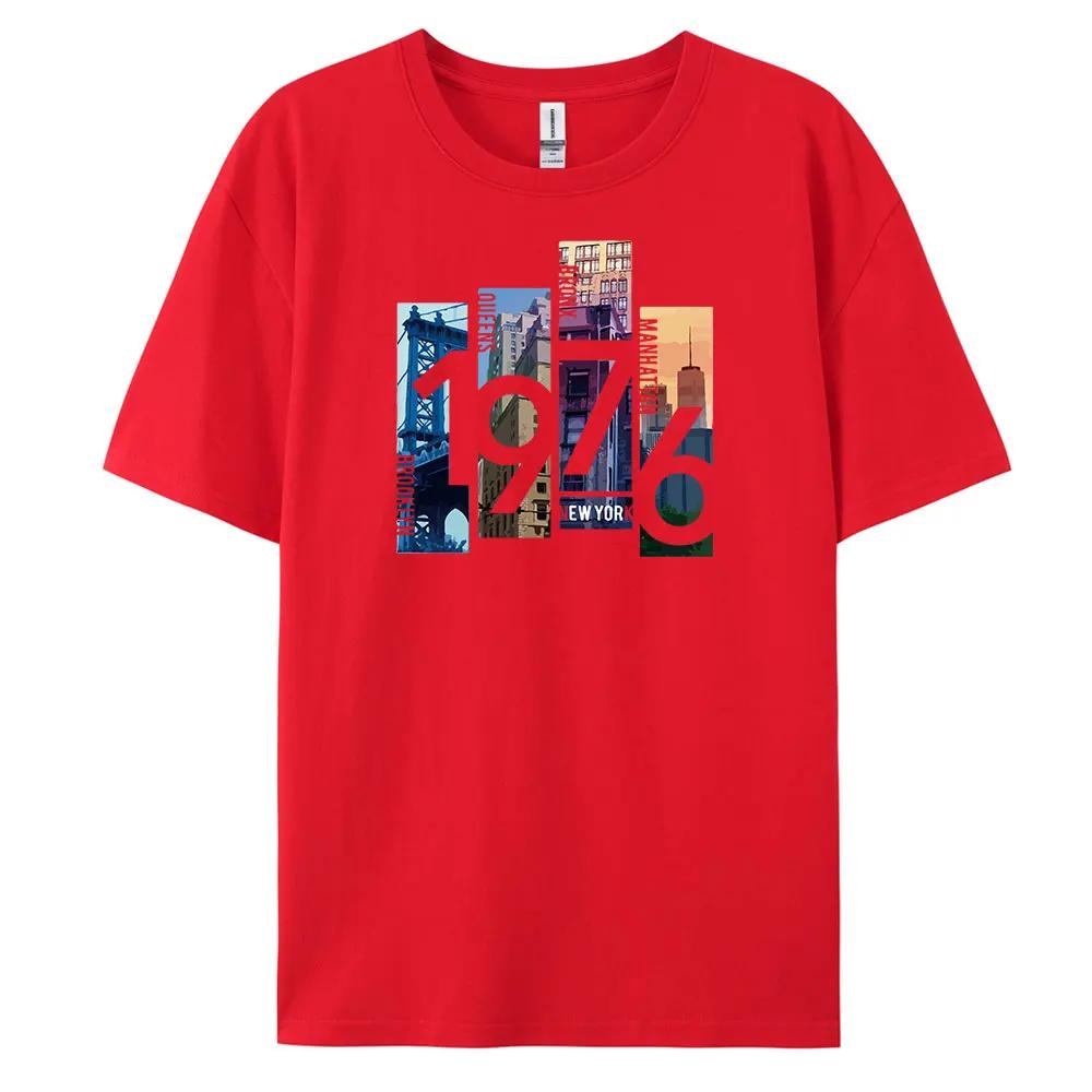1976NewYork Herren Freizeit Kurzarm T-Shirt mit 100% Baumwolle Mode Print T-Shirts Oversize