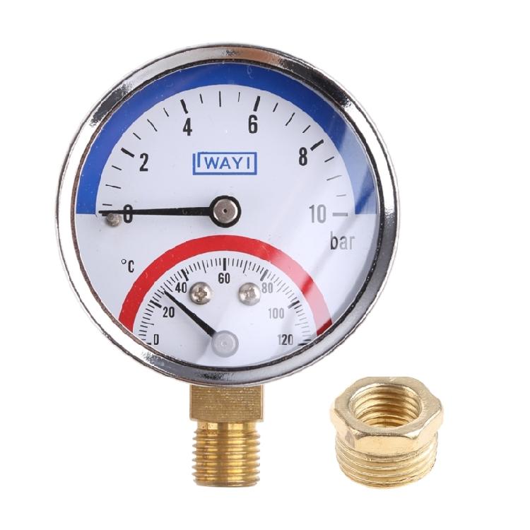 Combined Pressure & Temperature Gauge for Gas & Water Range 0-10 Bar 0-120℃