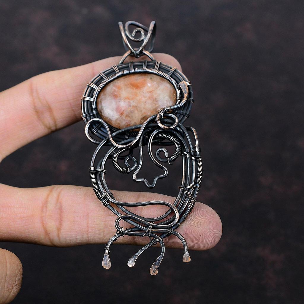 Pandantiv Piatră Solară Pandantiv Înfășurat în Sârmă de Cupru Pandantiv Unic Bijuterii Piatră Solară Pandantiv Handmade Cadou de Nuntă Bijuterii Înfășurate în Sârmă de Cupru