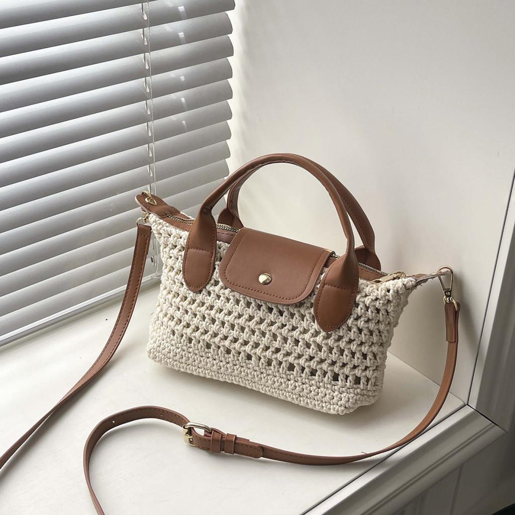 Small Handwoven Duffle Bag With Zipper Closure For Commute