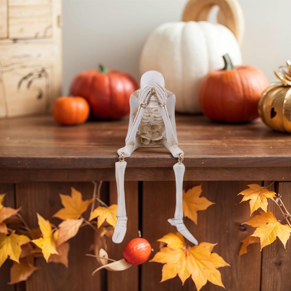 Realistic Skull Decorations See Speak Hear No Evil Skeleton Figurine Skeleton Shelf Sitter Figurines Halloween Gothic Home Decor