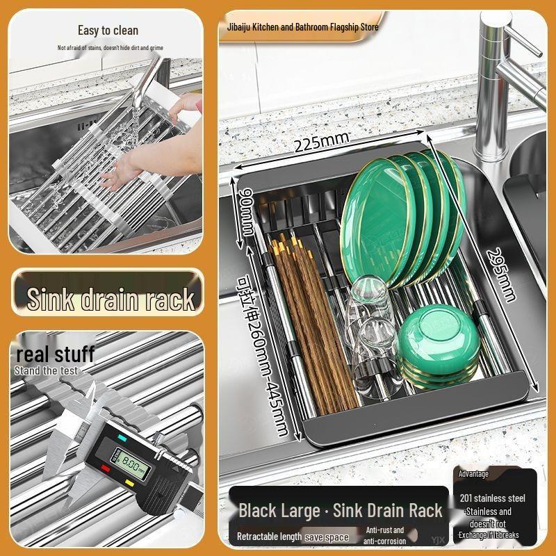 Retractable Sink Dishwasher Rack: Vegetable Washing & Drain Basket Shelf