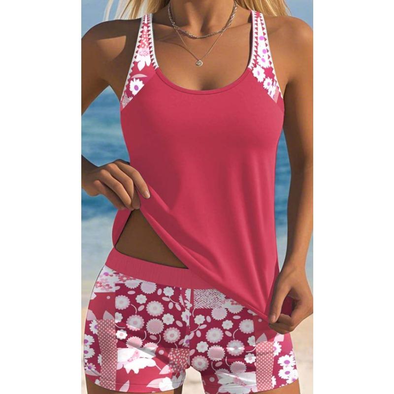New European and American Large-size Women's Quick-drying Shorts Vest Conservative Two-piece Bikini Swimsuit