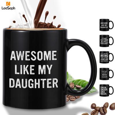 Kaffemugg för Farsdagspresent, Svart Keramisk Kaffemugg Tekopp 12oz, Tryckta Roliga Farsdagslogans, för Farsdag