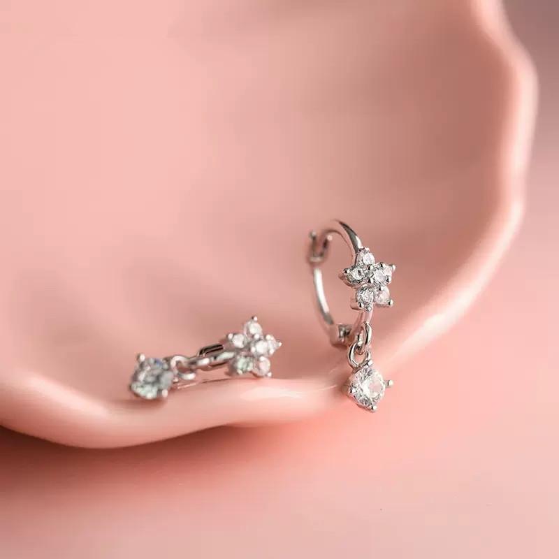 925 Sterling Silver Korean Sweet Zircon Flower Stud Earrings for Women Temperament Wedding Jewelry Party