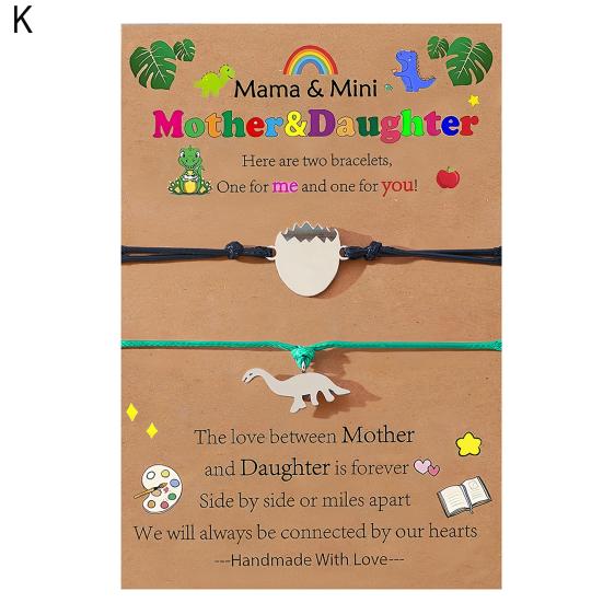 Mother Day Bracelet Dinosaur Element Handmade Heart Pendants Adjustable Size Women Wristband Meaningful