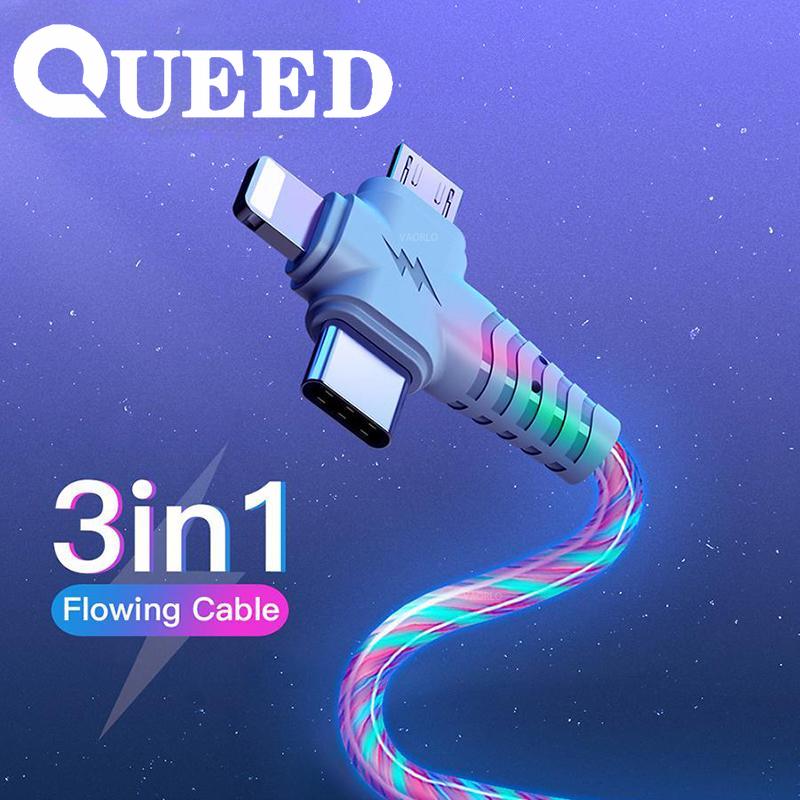 

Светящийся зарядный кабель 3 в 1, USB-кабель для быстрой зарядки 2.1a со светящейся подсветкой для Samsung IPhone Xiaomi Huawei