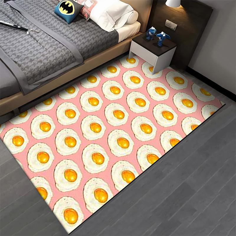 Cute Fried Egg Pattern Carpet with Pink Background for Home Decor Suitable for Use As an Anti-slip for Living Room Bedroom Sofas