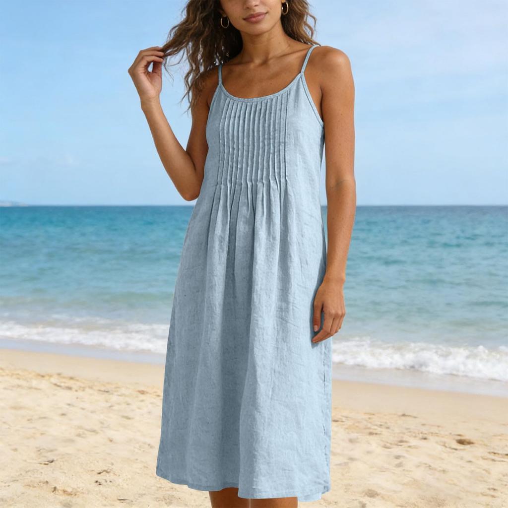Linen Maxi Dresses for Women Sleeveless V Neck Long House Dress Casual Loose Fit Summer Sundress with Pockets
