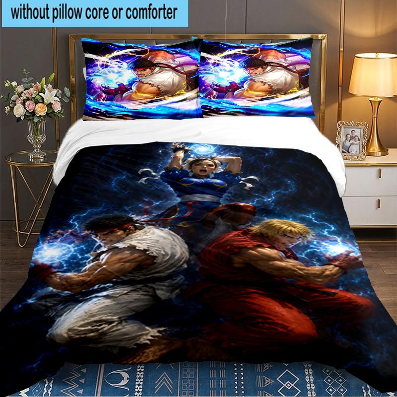 3PCS Game Fighter In Action Bedding set,Ideal for1pc Duvet Cover And 2pcs Pillowcases Perfect for Christmas gift,Ideal for Bedroom, Dormitory