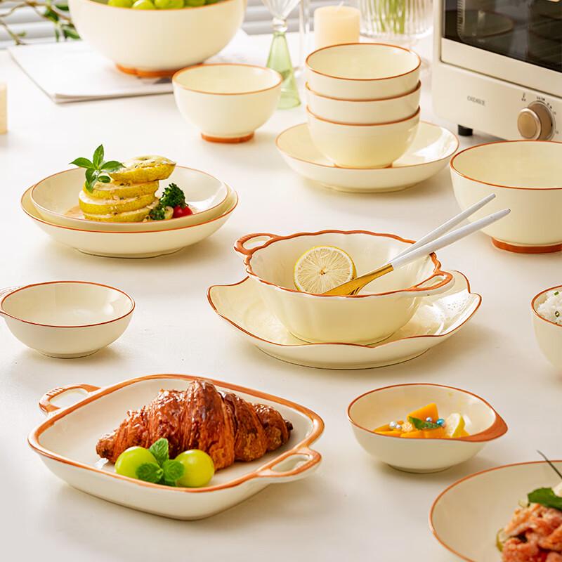 KANGQIN Creamy Style Underglaze Ceramic Dinnerware Set 10-Person, 70-Piece Set