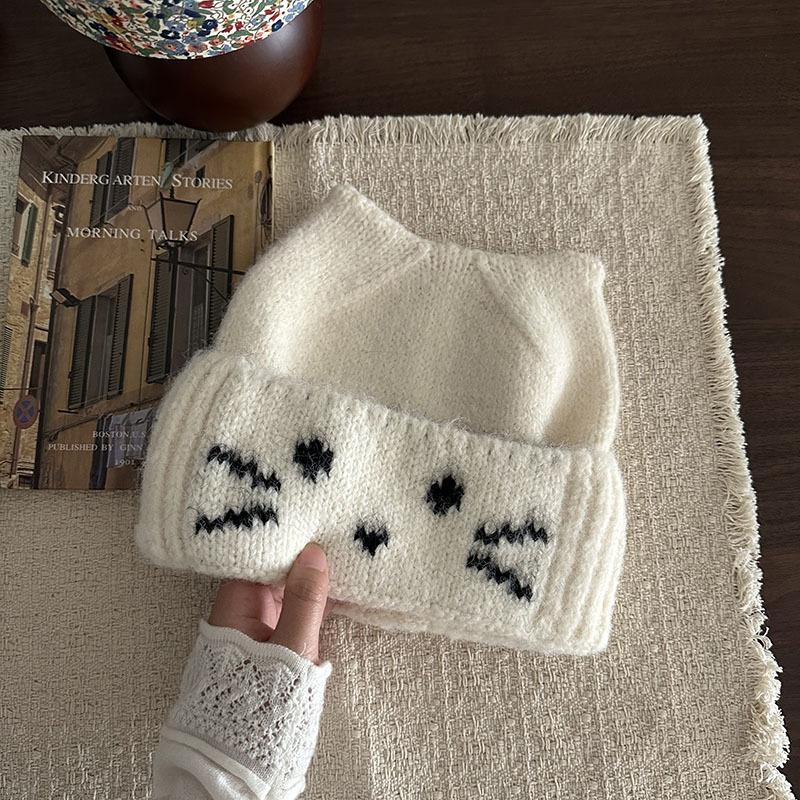 * Children's Fun * Korea's New Kitten Jacquard Wool Hat In Autumn and Winter, Daily Warm Big Head Circumference Knitted Hat