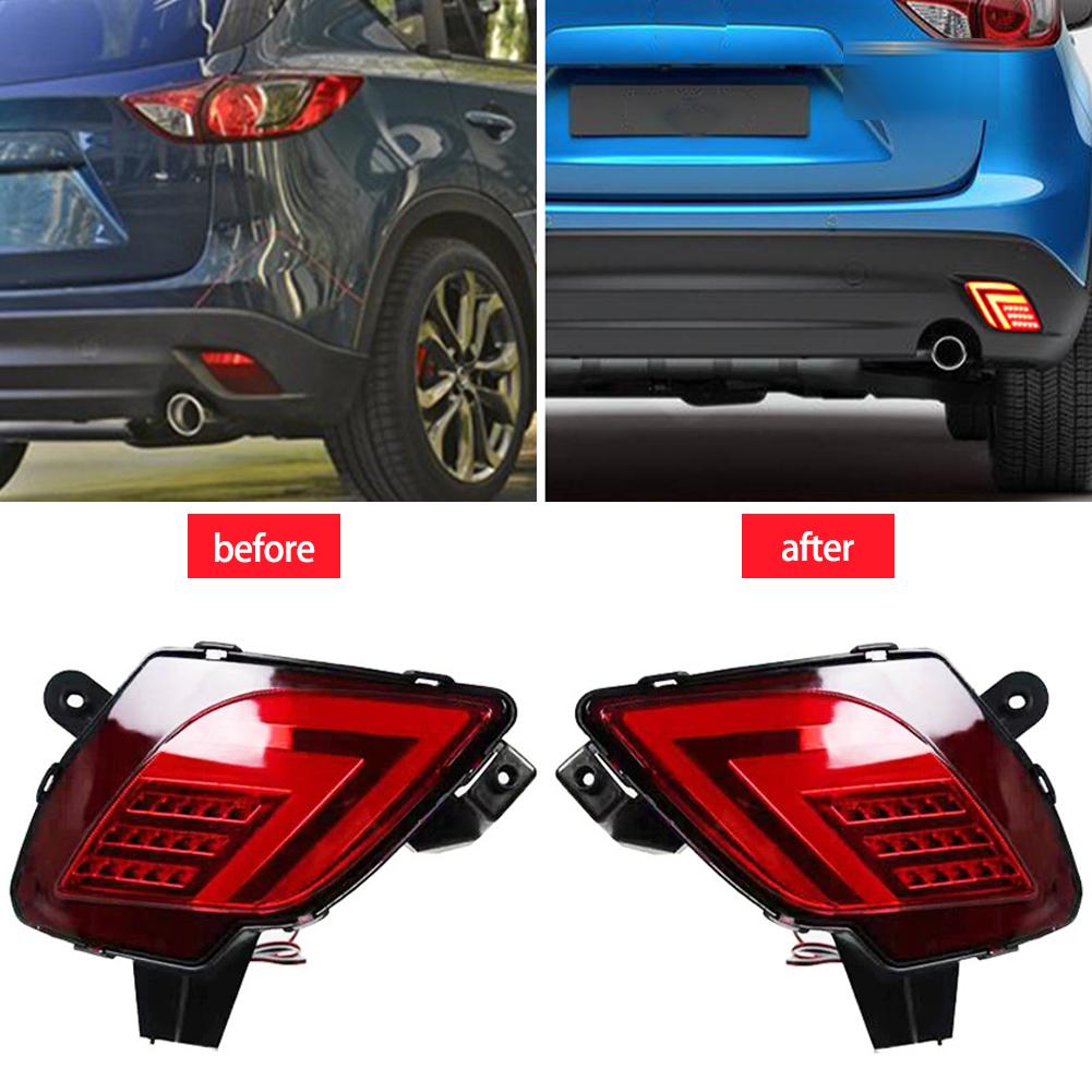 1 Pair Auto LED Rear Bumper Reflector Lights Driving Brake Warning Dynamic Turn Signal Lamps for Mazda CX5 CX-5 2012 - 2016 DC12V