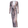 Fashion Womens Loose Personality Print Long Sleeve V-neck Dress Casual Dress