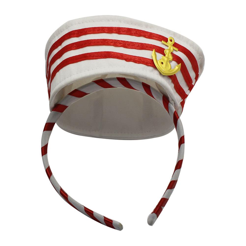 Sailor Ship Headband Cap Yacht Captain Stripe Headband Hat For Costume Christmas Easter Headband For Men Women Red navy headbandOne Size#0