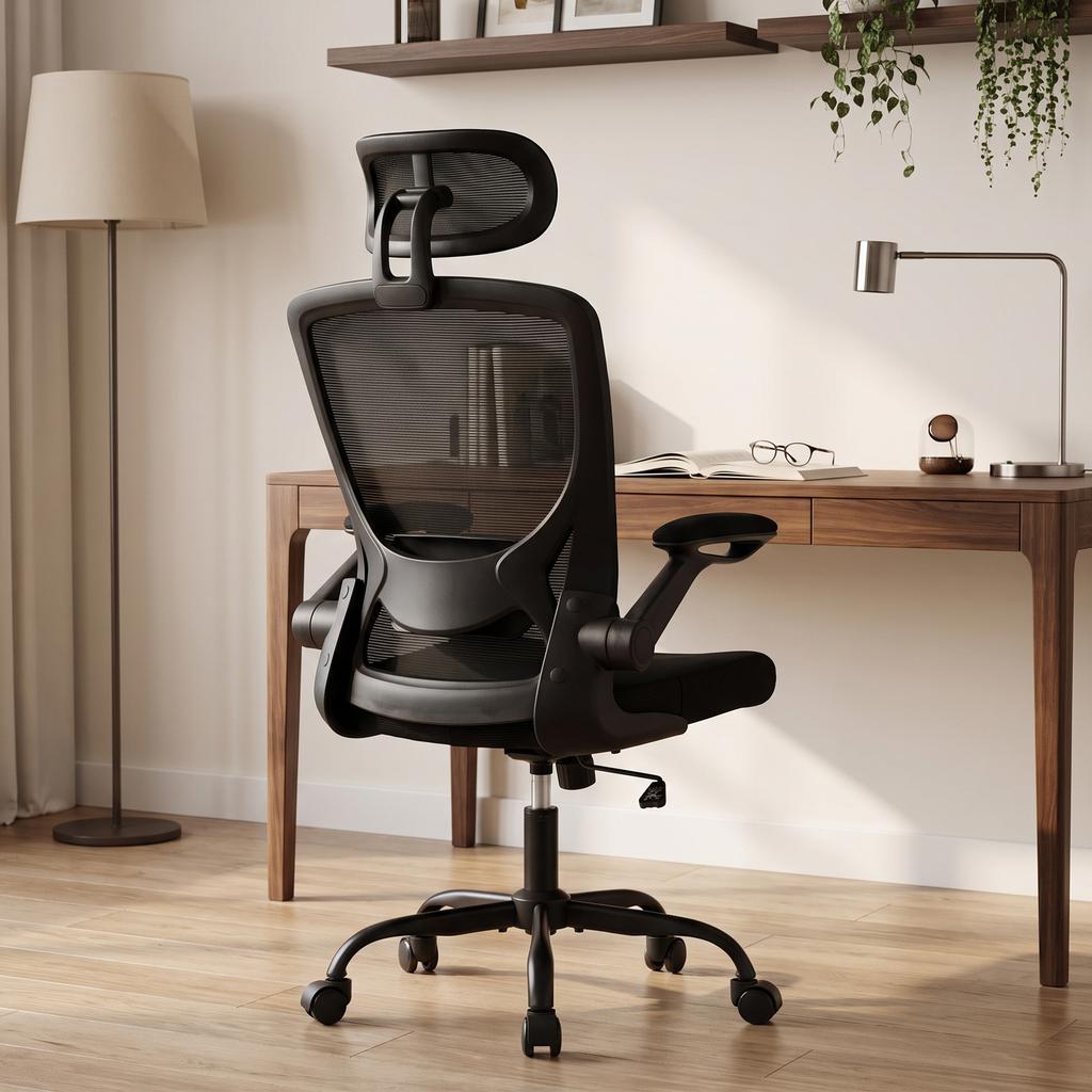Ergonomic Office Chair, Mesh, Adjustable Lumbar Support, Headrest, 64 X 65 X 129 Cm, Black
