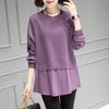 Autumn Winter Women Fashion Round Neck Fake Two Piece Knit Sweater Long Sleeve Loose Pullover Casual Top