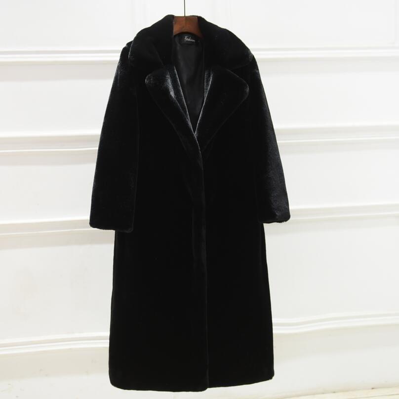 Winter imitation rabbit fur medium and long suit collar imitation fur coat loose warm casual temperament women's trench coat