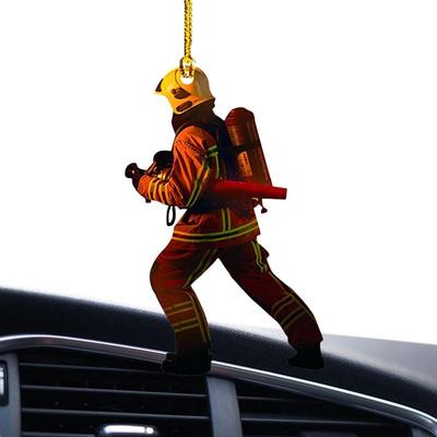 Christmas Tree Hanging Ornament 2D Acrylic Mini Fireman Figurines Pendant For Car Rearview Mirror Decorations Home Party Gift