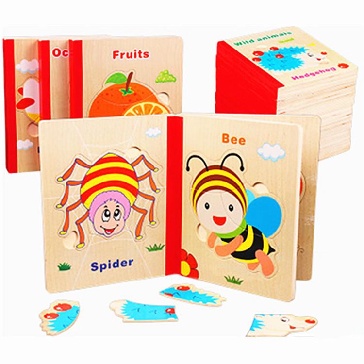 Wooden Toddler Puzzles Book Learning Toys Montessori Educational Jigsaw Toys