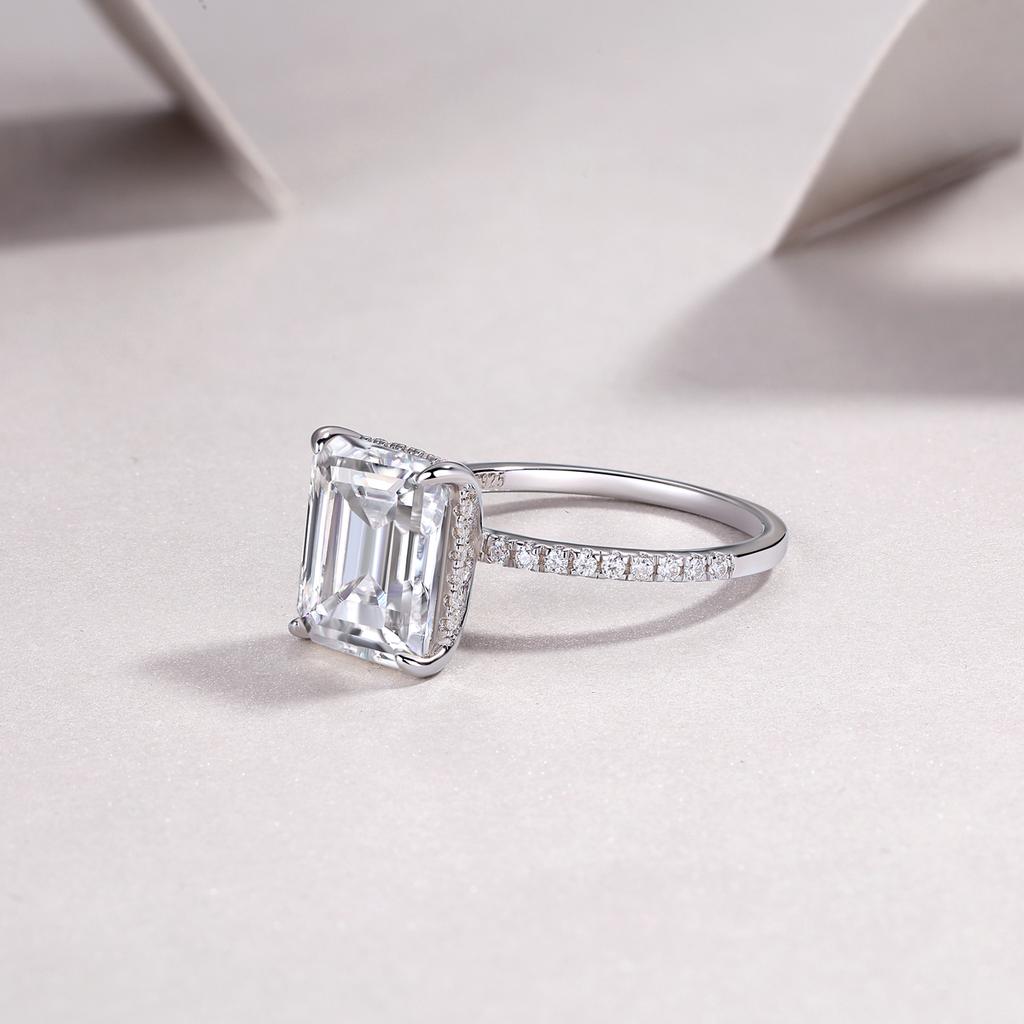 5ct Emerald Cut Moissanite Rings Women Fine Silver Solitaire Ring Ladies Gemstone Rings