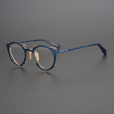 Super Persönlichkeit Japanischer Designerstil Grüne Runde Brille Titanplatte Blaue Optische Brille