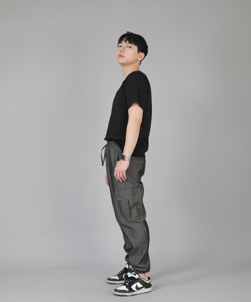Seinteukeulu Retro Line Cargo Jogger Pants Rl-311Cj Denim Gray Black