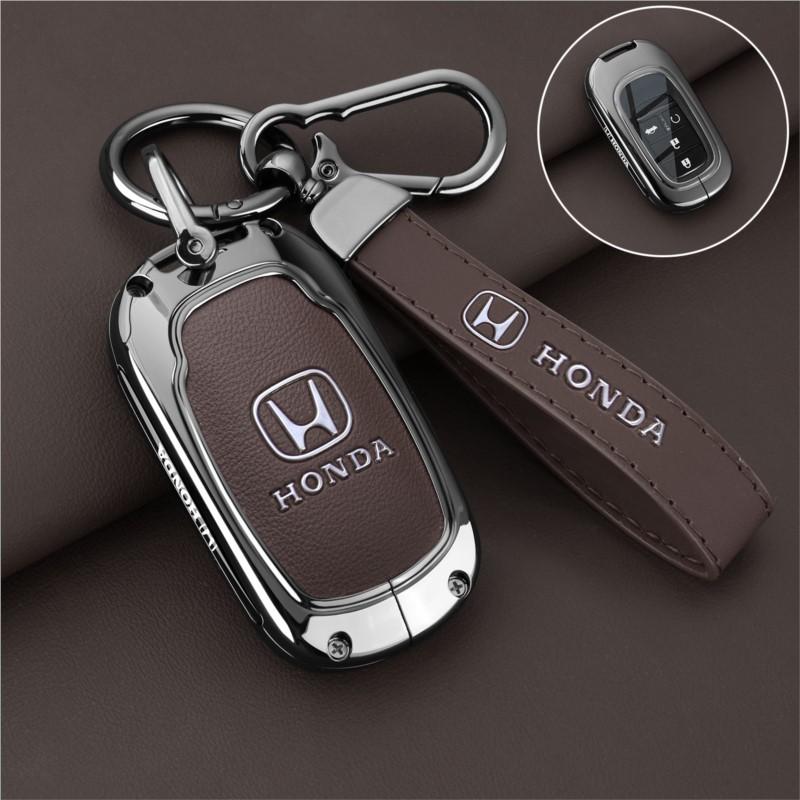 Zinc Alloy+ Leather Car Key Case Cover Shell Accessories For Honda 2022 2023 2024 Accord Civic HR-V CR-V Pilot Sport SI EX EX-L XA6
