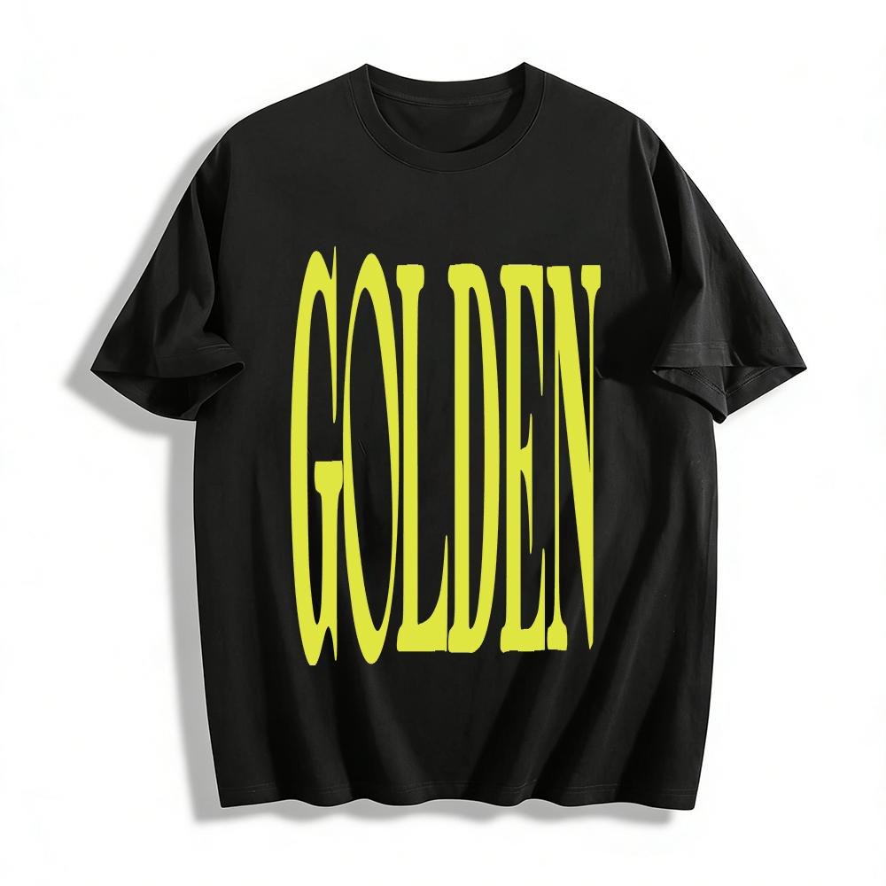 

Golden Letter Print Casual T-shirt Unisex Loose Fit Comfortable Daily Wear Short Sleeve Top Pure cotton T-shirt XXS