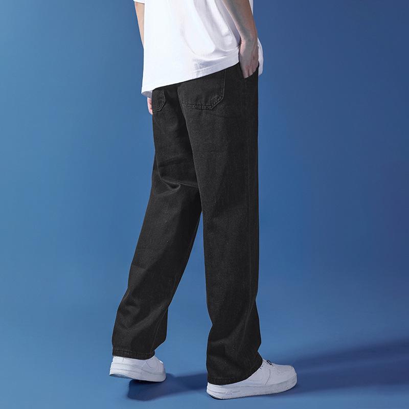 Wide-leg jeans men's summer Harajuku casual simple trend loose drawstring straight mopping long pants
