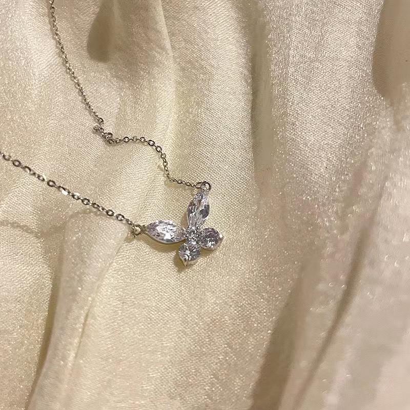 Elegant Pink Diamond Zirconia Butterfly Necklace