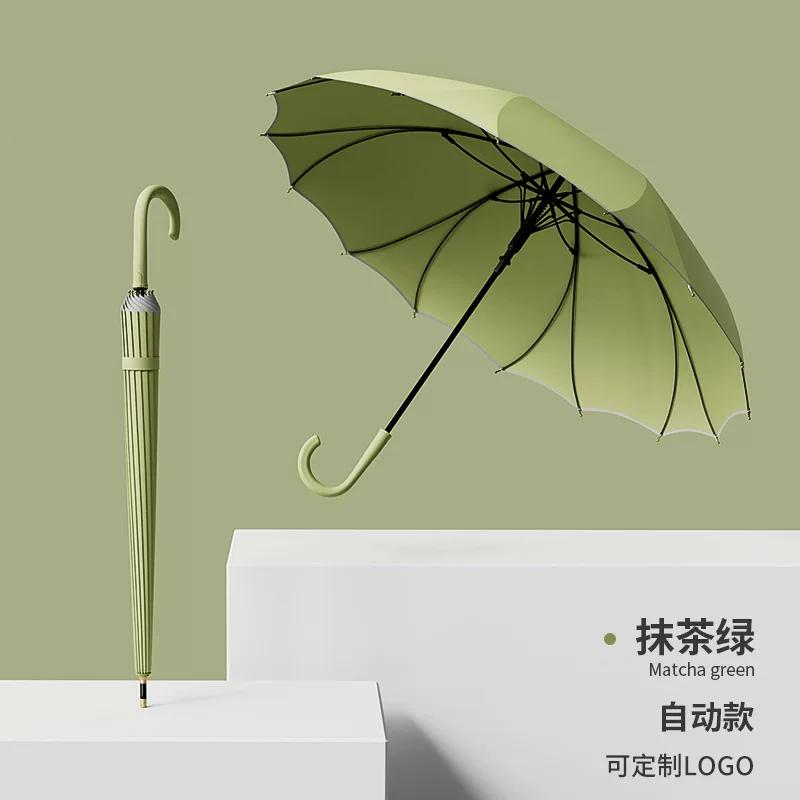 New Style Straight-Handle One-Piece Umbrella for Women, High-Looking Automatic Umbrella, Enlarged, Reinforced, Thickened, Storm-Resistant Long-Handle