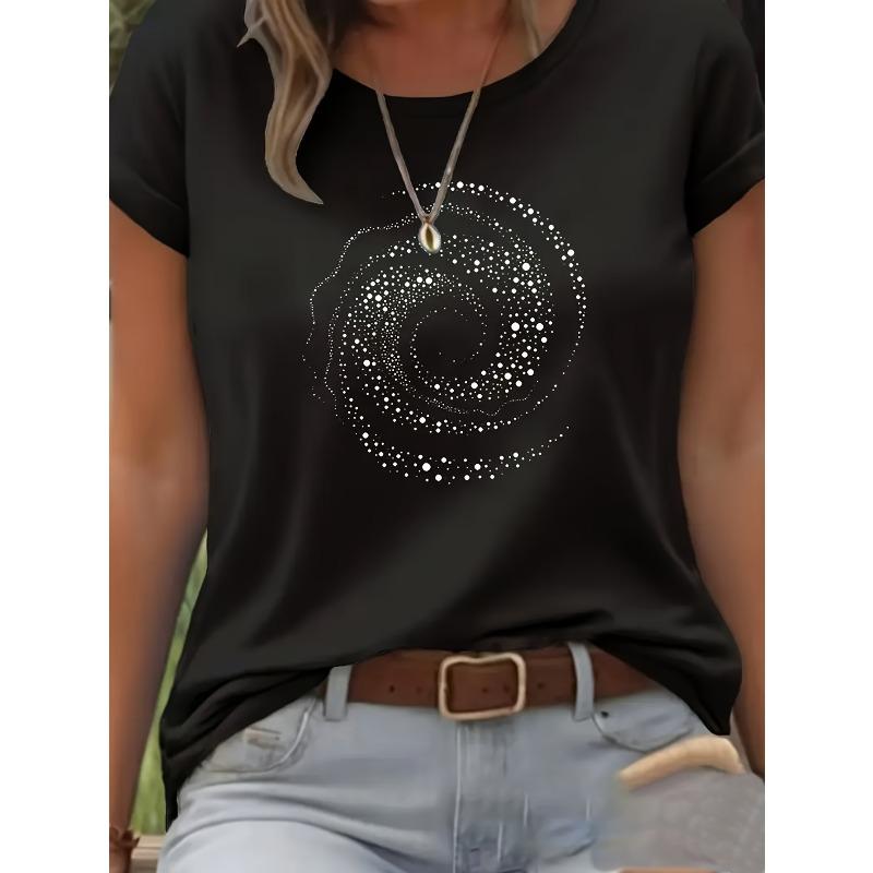 

European Size Round Neck Short-Sleeve T-Shirt with a Creative Polka Dot Spiral Design, Simple And Stylish, Perfect for Everyday Outfits. 4XL