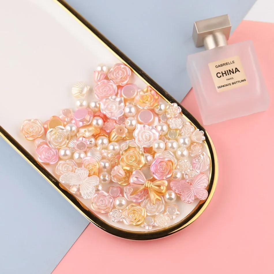 50g Baroque Beautiful Color Bow Butterfly Flower Pearl Material Pack Girl DIY Handmade Cream Gel Phone Case Hairpin Decoration