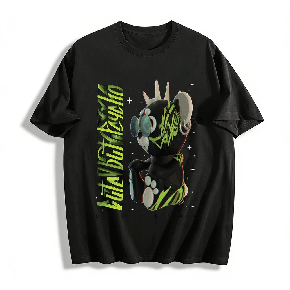 

Street Style Punk Bear Print Loose Casual Hip Hop Tee Pure cotton T-shirt XXS