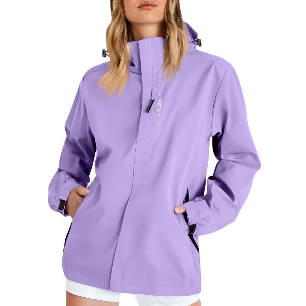 Women's Solid Color Long Sleeved Hooded Outdoor Suit Windproof And Waterproof Thin Jacket  Ehplore