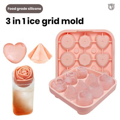 Silikon Eiswürfelform mit Deckel Whiskey Diamanten Herz Rose