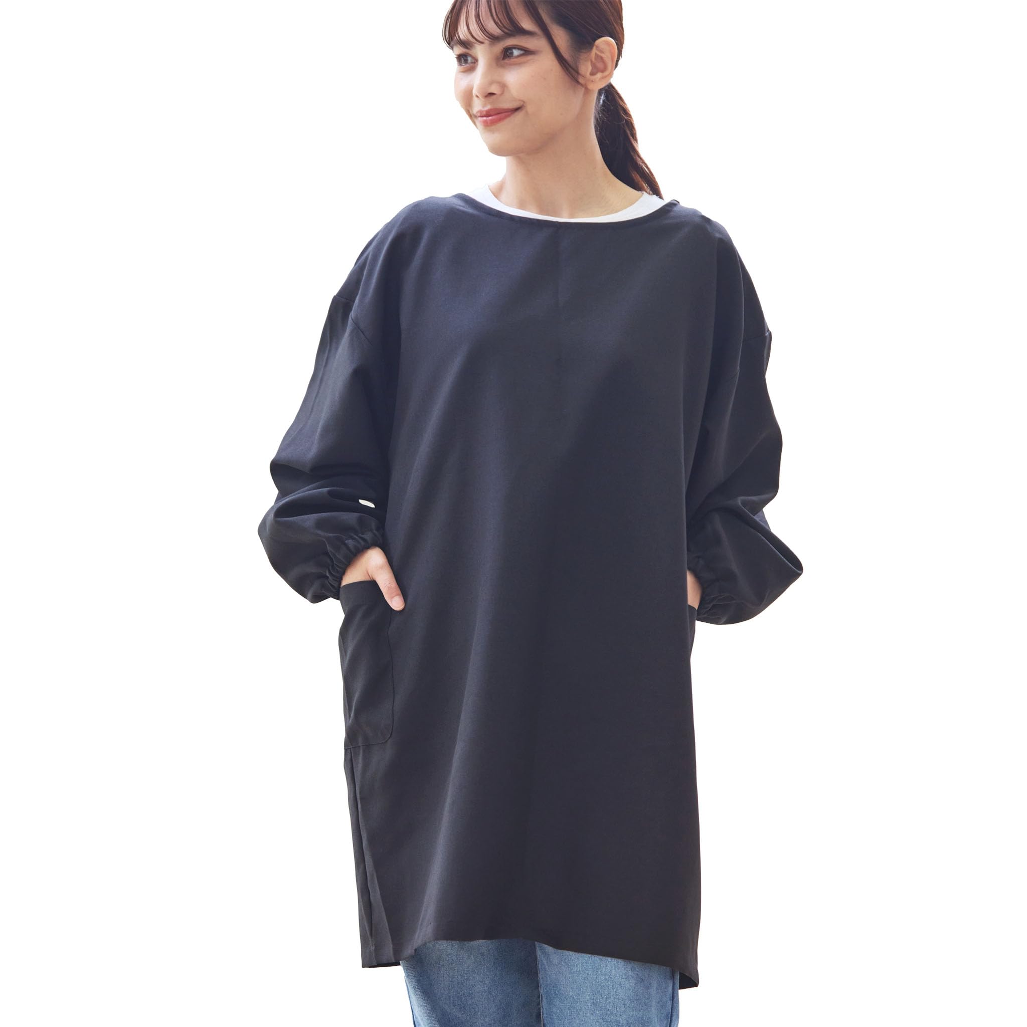 

[ARASAWA] Reversible 2-Way Apron for Women and Men - Stylish, Cute, Simple, Wrinkle-Resistant, with Pockets - Black